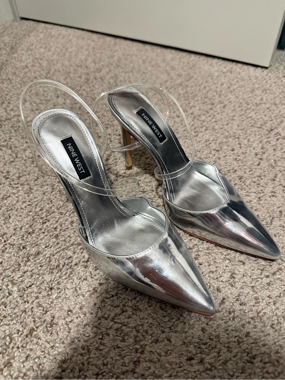 Nine West Metallic Silver Pointed Slingback Heels